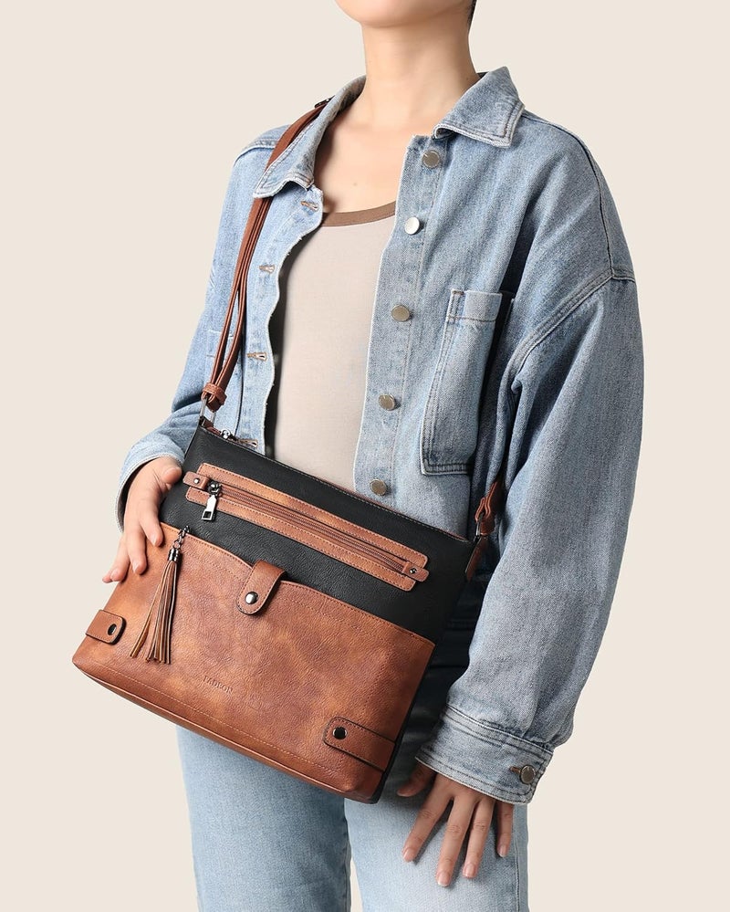 FADEON Large Crossbody Purses for Women Crossbody Bag, Designer Leather Cross Body Purses Multi Pocket Shoulder Bag - Image 2